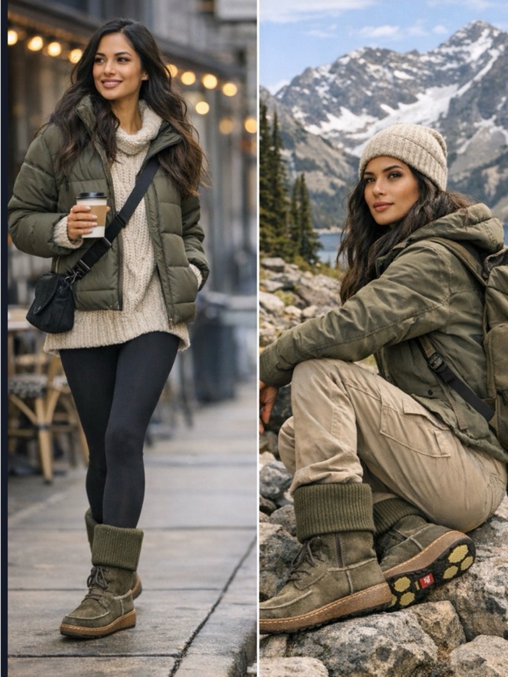 The North Face “Alana” Gorpcore
Olive Suede & Knit Hybrid Boots - Size 8, GUC